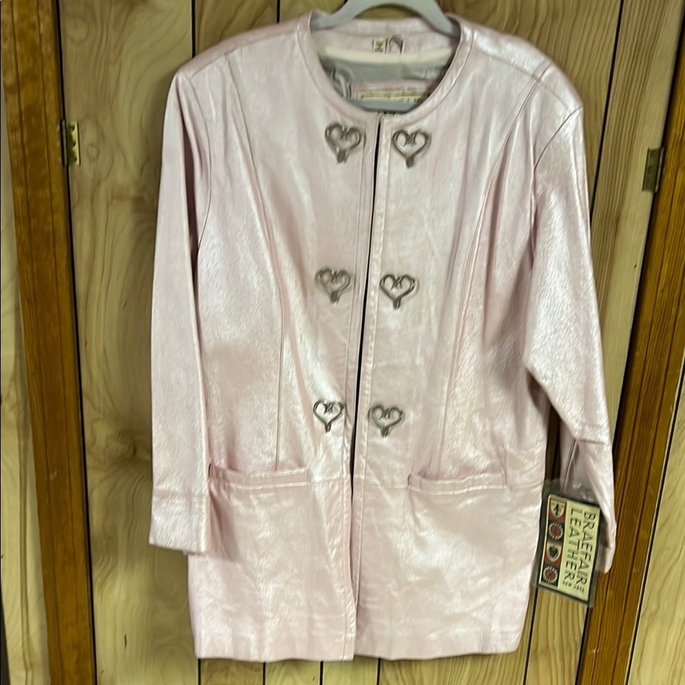 NWT Braefair Leather Vintage PINK Leather Coat  Size 18 runs small Fits 12/14